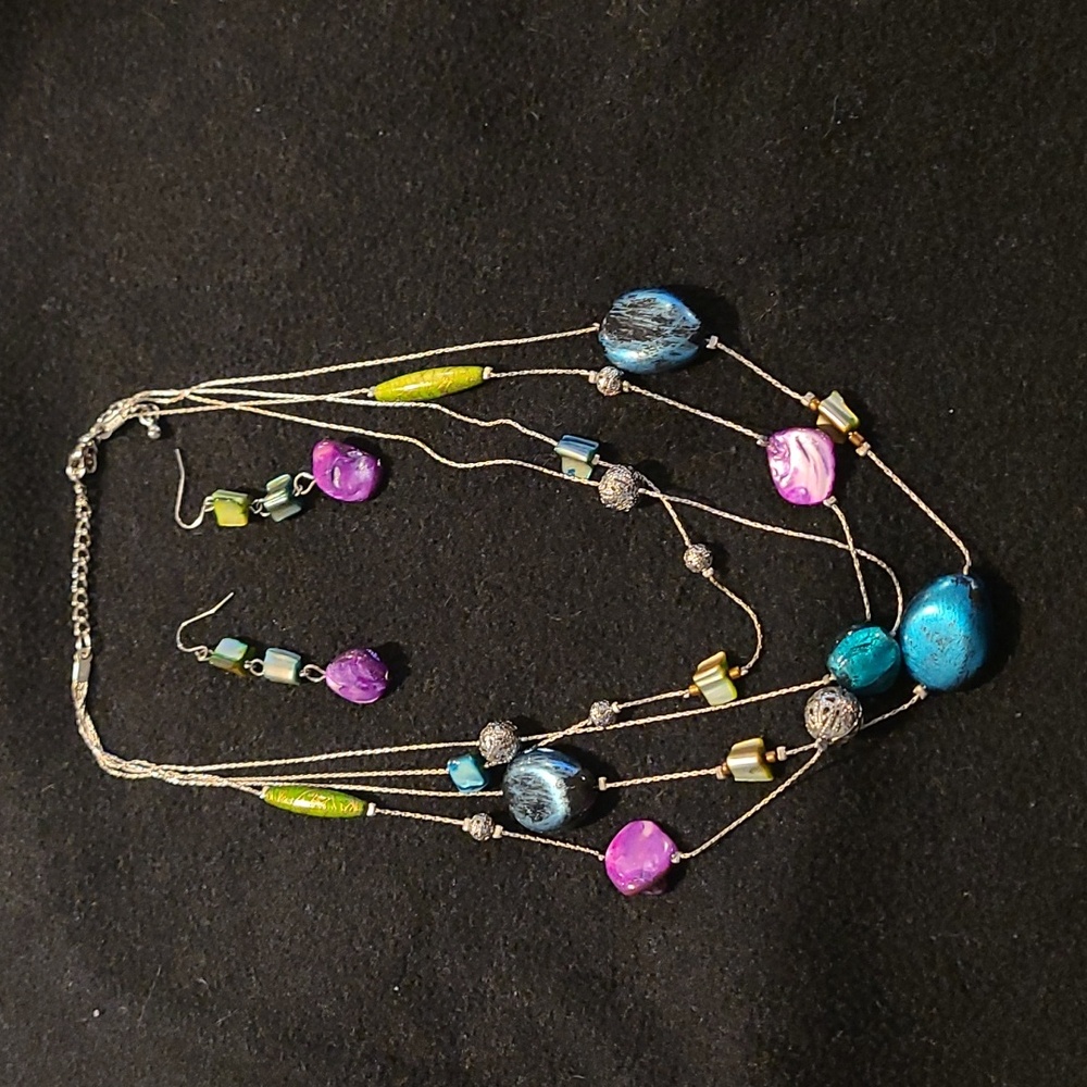 Vintage Multi Colored Boho Necklace & Earrings